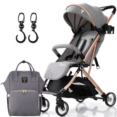Eazy Kids Teknum Explorer Travel Stroller W/T Diaper Bag & Stroller Hooks - Grey